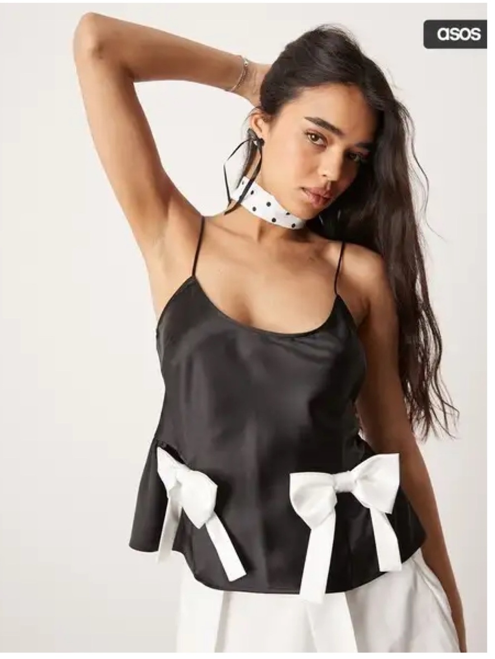 ASOS Black Satin Cami with White Bow Details